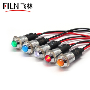 Filn 14mm 12-24V thiết bị chỉ Số đèn <span class=keywords><strong>LED</strong></span> cao đầu với 20cm dây <span class=keywords><strong>LED</strong></span> màu đỏ màu xanh lá cây Ánh Sáng UL CCC ROHS chứng nhận cho xe - Product Image 1