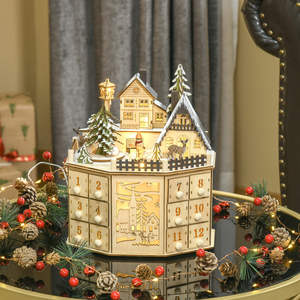 Calendario de música de <span class=keywords><strong>Adviento</strong></span> moderno de 24 cuentas, adornos de escena de pueblo de Navidad de madera transfronterizos, fábrica al por mayor - Product Image 1