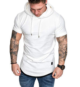Camiseta atlética con ajuste muscular para gimnasio para hombre, camiseta de manga corta con capucha, ropa de calle de Color sólido para deportes de entrenamiento, camiseta activa - Product Image 2