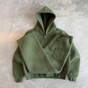 Sweat à capuche brodé en polaire épaisse 500gsm personnalisé le plus doux inspiré du <span class=keywords><strong>tissu</strong></span> éponge à fermeture éclair réversible ensemble unisexe strass automne jours froids - Product Image 2