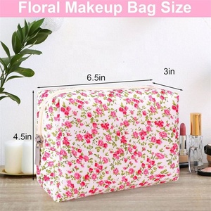 Customized Logo Red Floral Zipper Quilted Cotton Women's Cosmetic Makeup <b>Toiletry</b> <b>Bag</b> - Product Image 3