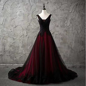 Evening Gown Ball Gown Empire Waist Sweetheart Neckline Contrast Color Wine Red Black Long Dress For Formal Events - Product Image 1