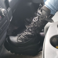 Bottes à plateforme épaisse à lacets JJE Brand Design, style urbain cool, pour femme, noires, gothiques, à talon compensé