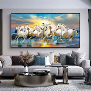 Peinture murale en porcelaine cristalline HD avec impression de paysage animalier, <span class=keywords><strong>7</strong></span> chevaux au galop, pour salon, vente en gros d'usine - Product Image 2
