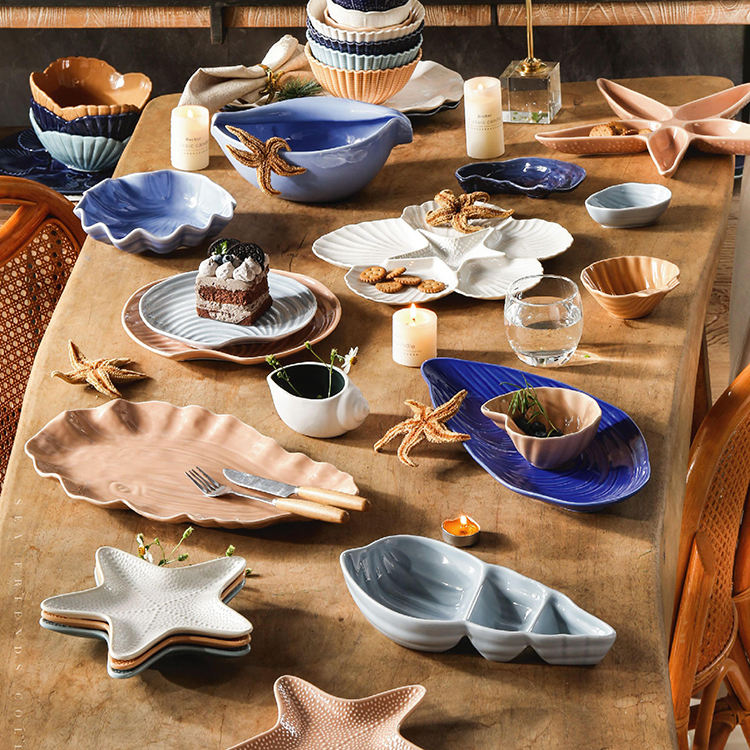 Beach Themed Coastal Casual Dinnerware BAUM Ocean Sunrise 16-Piece