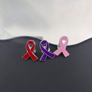 Broche de lazo de metal esmaltado de fabricación industrial para la concienciación sobre el cáncer de mama, en colores rosa, rojo, morado, azul, verde, naranja y amarillo - Product Image 2