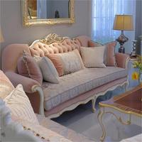 Fabricants de canapés antiques en tissu rose Tissu classique de style européen Grossiste Dubaï Canapé de salon