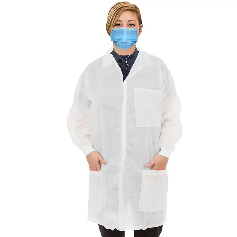 S&J Disposable PP SMS Hospital Uniforms Doctor Nurse Surgical medical White Lab Coat Scrub Suit Adult Kids chemistry Lab Suit