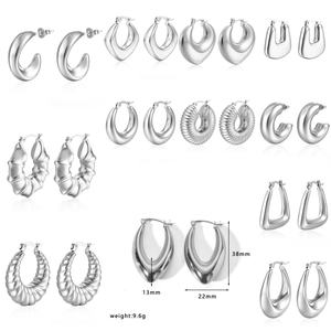 38 modèles de tubes ronds géométriques plaqué or véritable 18 carats boucles d'oreilles créoles épaisses hypoallergéniques sans ternissement en acier inoxydable vente en gros - Product Image 4