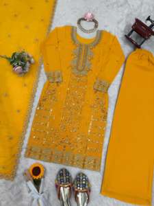 Tenue de fête prête à porter Salwar Suit en faux georgette avec des travaux complexes de fils et de paillettes pour femmes, tenue de fête et ethnique - Product Image 4
