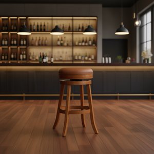 Natural 30 In Bar <b>Stool</b> With Saddle <b>Leather</b> Seat Wood Base Traditional Design - Product Image 2