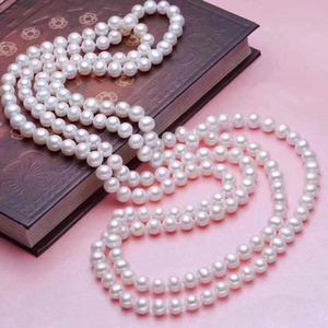 R. Gemma. Nuovo prodotto Design semplice 7-8mm vicino forma rotonda collana lunga di <span class=keywords><strong>perle</strong></span> di colore bianco d'acqua dolce - Product Image 3