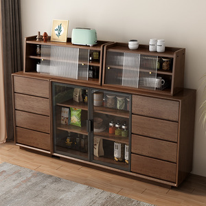 Solid Wood Countertop <b>Storage</b> Cabinet 3 Compartments With Glass Door Living Room <b>Sideboard</b> Dish Dustproof Desktop Rack - Product Image 3