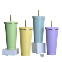 Gobelet isotherme à double paroi avec couvercle et paille, design personnalisé, 500 ml/750 ml, bord doré
