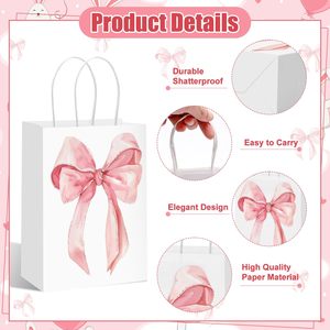 Luxury <strong>Sweet</strong> Cute Cartoon <strong>Large</strong> Pink Bow Pattern Portable Tote <strong>Bag</strong> Birthday Party Favor Gift Packaging Kraft Paper <strong>Bag</strong> Wholesale - Product Image 4