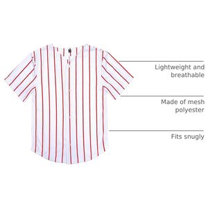 Babyhealthy Kids <b>Baseball</b> Jersey Toddler Button Down Shirt White Red Stripes Breathable Unisex Hip Hop Tees - Product Image 4