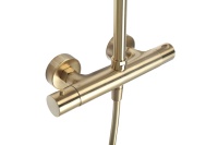 Robinet de douche thermostatique de luxe en laiton brossé et céramique à double poignée avec barre coulissante, ensemble de douche doré et noir pour salle de bain