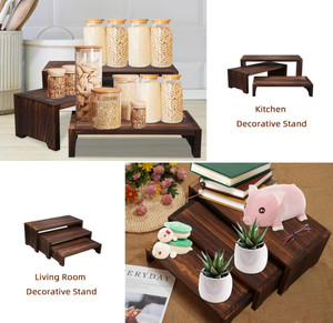 Cổ điển rắn paulownia 3 <span class=keywords><strong>Tier</strong></span> Tabletop trang trí cupcake đứng & gỗ hiển thị risers thực phẩm món tráng miệng đứng - Product Image 5