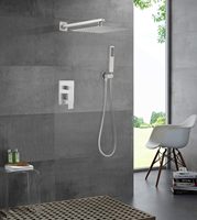 Système de douche de luxe en laiton nickel brossé et acier inoxydable, avec pommeau de douche carré mural de 10 pouces et ensemble de salle de bain à 1 poignée