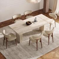 Table à manger en travertin beige naturel, mobilier en pierre, table rectangulaire en pierre, plateau de table en marbre, table en béton
