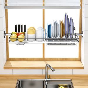 304 Stainless Steel Wall Mounted Kitchen Storage Rack Dish Drying Rack Multifunctional Sink Organizer Shelf - Product Image 2