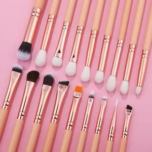 Professional 18pcs Makeup Eye Brushes Set Pink Wooden Handle Rose Gold Private Label Soft Natural Pony Eye Shadow Eyebrow Liner