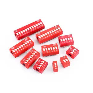 5pcs DIP switch in-line slot spacing 2.54mm Red dip switch side flat code 1/2/3/4/5/6/7/8/9/10/12p bit in-line swing patch