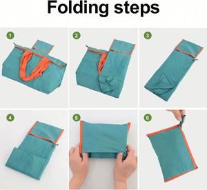Large <b>Folding</b> Tote Bag Kitchen Foldable Pocket Grocery Bag Reusable Drawstring Nylon Shopping Bag - Product Image 4