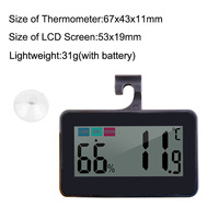 Termometer Digital LCD Plastik untuk Kulkas dan Freezer, Monitor Kelembapan, Magnetik, Pengait Gantung, Penyangga Retractable, Suction Cup