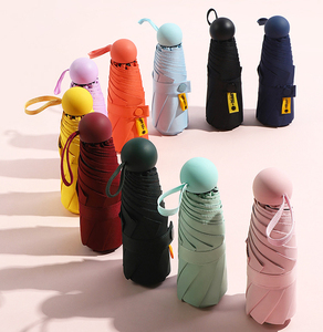 New Design Custom Logo Outdoor Sun Travel Umbrella 5 Folding Rain Mini Capsule Umbrella with Zipper Bag