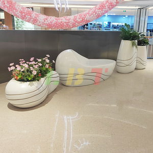 Pots de fleurs combinés blancs Libit, grands pots d'intérieur en fibre de verre, design minimaliste pour centre commercial - Product Image 3