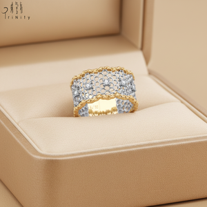 Anillo de Diamantes Naturales Reales en Oro Amarillo Macizo de 18K, Diseño Vintage Más Popular, Joyería Fina, Artesanía de Encaje Antiguo, para Mujer - Product Image 5