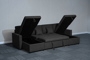 Canapé-<span class=keywords><strong>lit</strong></span> modulable moderne en forme de L avec plusieurs compartiments de <span class=keywords><strong>rangement</strong></span> Canapé d'angle gris foncé pour le salon - Product Image 2