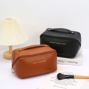 OEM Supported PU Leather Cosmetic Pouch Large Capacity Zipper <b>Makeup</b> Bag with Handle for Travel Storage - Product Image 4