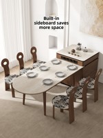 Table à manger rectangulaire extensible en bois massif, style moderne minimaliste et luxueux, avec plateau en onyx veiné, pour 6 personnes