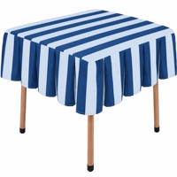 Nappe rayée personnalisée 55 pouces carrée bleu marine à volants en polyester pour table de mahjong, idéale pour les soirées de jeu, vente en gros