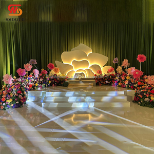 Support de toile de fond de mariage en forme d'arche en métal lisse avec pilier, design floral pour la décoration de scène - Product Image 2