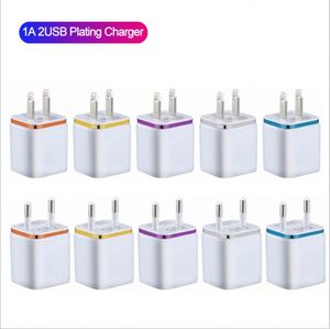 อะแดปเตอร์แปลงไฟแบบชุบทองทรงสี่เหลี่ยม ชาร์จเร็ว 2 พอร์ต USB 5V 2.1A 1A ขอบสี สำหรับแผ่นชาร์จไฟฟ้า - Product Image 1