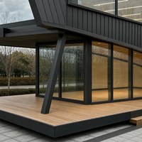 Maison d'hôtes mobile en structure acier avec terrasse à double niveau et vitrage panoramique
