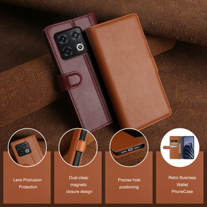 Étui portefeuille à rabat en cuir véritable, avec fente pour cartes, support, protection antichoc pour <span class=keywords><strong>OnePlus</strong></span> 10 11 12 13T 15 Ace <span class=keywords><strong>Nord</strong></span> - Product Image 1