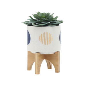 Vasi in ceramica con supporto in legno per decorazioni domestiche, fioriere per soggiorno, ingresso e giardino rialzato - Product Image 4