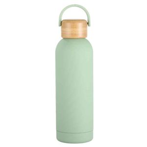 Minimalist Stainless Steel Vacuum <b>Flask</b> With Wooden Lid And Handle For Travel - Product Image 2