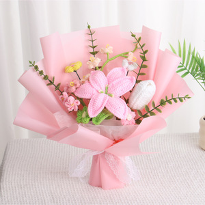 Handmade <b>Artificial</b> Flower Knitting Lily Crochet Bouquet Flower for Valentine Days Mother's Day - Product Image 3