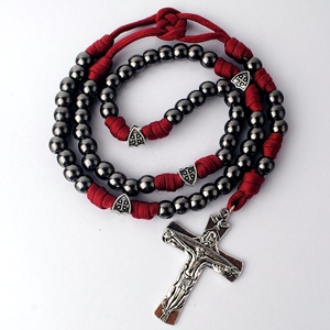 Cuentas de Metal negras para hombres, collar de aleación de Zinc resistente, con escudo cruzado de Israel, cordoncillo religioso y Catolico - Product Image 4