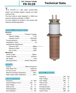 Tube d'oscillation à triode électronique RF FD-912S d'origine chinoise BEIJING, tube de puissance pour machine haute fréquence - Product Image 2