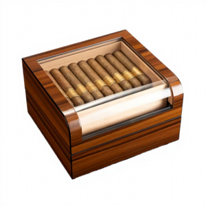 Humidor de Cigarros Clásico Ecológico de Madera Lacada y Metal con Tapa de Cristal, Estanterías y Cajones - ¡El Más Vendido! - Product Image 1