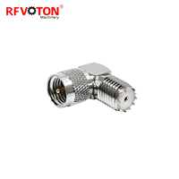 Adaptor Mini UHF Plug Male ke Mini UHF Female Jack Sudut Kanan 90 Derajat RA RF Coaxial Adaptor Rohs Langsung dari Pabrik