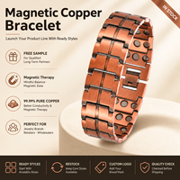 Pulsera de Cobre Puro Magnética para Terapia Magnética, Diseño de Cadena de Tres Hileras, Estilo Vintage, Venta al por Mayor, Personalizable, En Stock