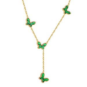 Collar de Acero Inoxidable con Baño de Oro de 18K, Cadena con Colgante de Mariposa Esmaltada en Verde, Diseño en Forma de Y, Collar Delicado para Mujer - Product Image 1