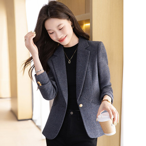 <b>Brown</b> <b>Wool</b> Blazer Women Autumn Winter 2025 Casual Elegant High End Suit Jacket Petite Size Anti Wrinkle Solid Color - Product Image 2